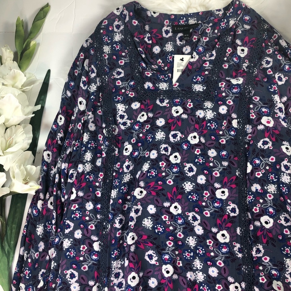 NWT Lane Bryant Blue Purple Tunic Blouse Top 14/16‎